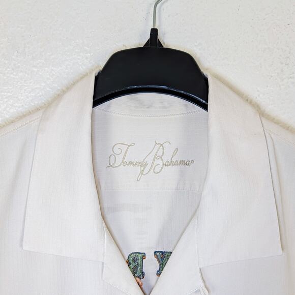 Tommy Bahama Men's 2XL Camp Shirt Rum Bar Embroidered Beige Silk - Picture 5 of 10